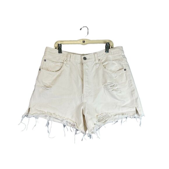 Free People Shorts Womens 30 Distress Denim Jean White Cut Off Button Fly We The - Picture 1 of 13